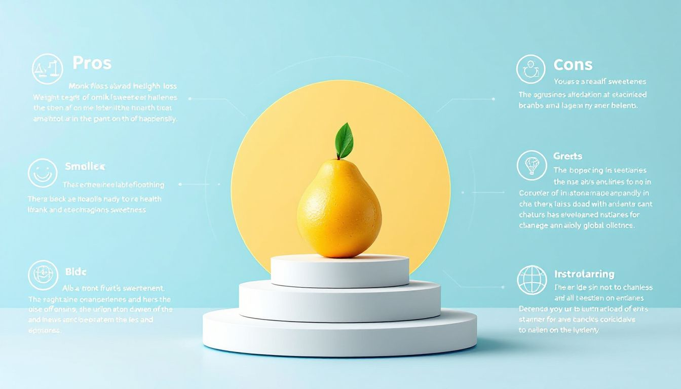 Pros and cons of using monk fruit sweetener in a visual format.